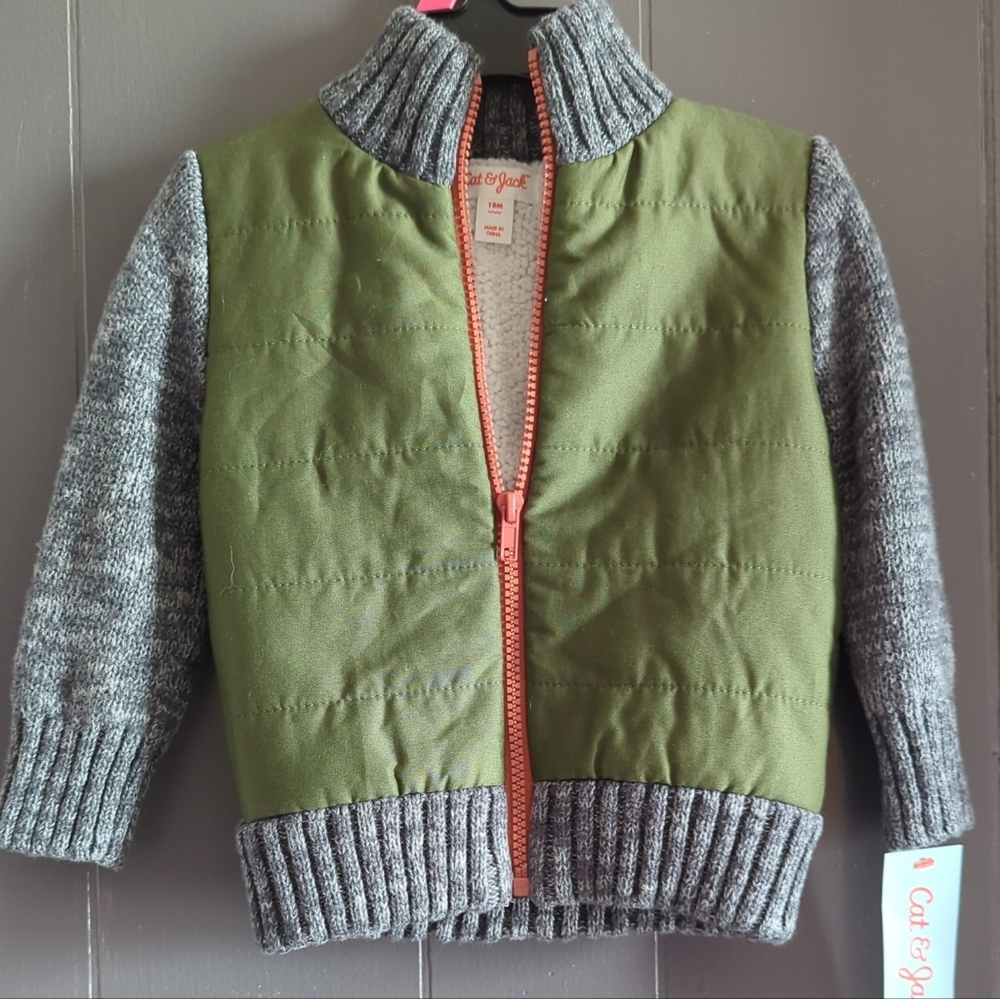 Cat & Jack Olive and Gray Quilted Hoodie